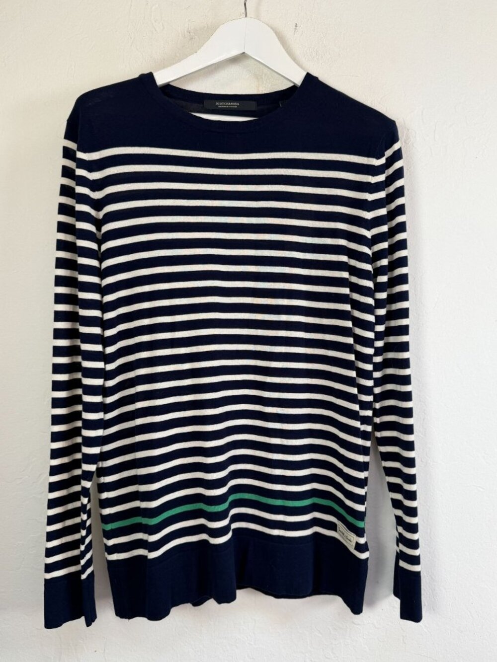 Scotch & Soda Mens Sweater Blue Striped Crewneck Knit Pullover Large New $149